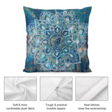 Blue mandala plush pillow cover, soft and fluffy, durable with an invisible zipper; perfect for sofa and living room decor