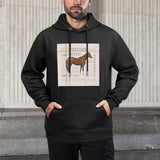 Men's black hooded sweatshirt with horse graphic, equestrian terms, comfortable fit