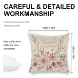 Christmas pillow cover with floral design and linen material, featuring 'Season's Greetings' text