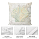 Decorative seashell pillow cover, soft plush fabric, sofa decor, pastel colors with vintage map background, MyArtsyGift