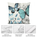 Blue butterfly plush pillow cover for sofa decor, soft short plush, with invisible zippers and fine stitching.