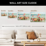 Coastal poppies wall art size guide. Canvas print for living room, bedroom decor made in the USA.