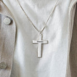 Silver 'Direction' engraved cross pendant necklace, a personalized Christian gift for men and women.