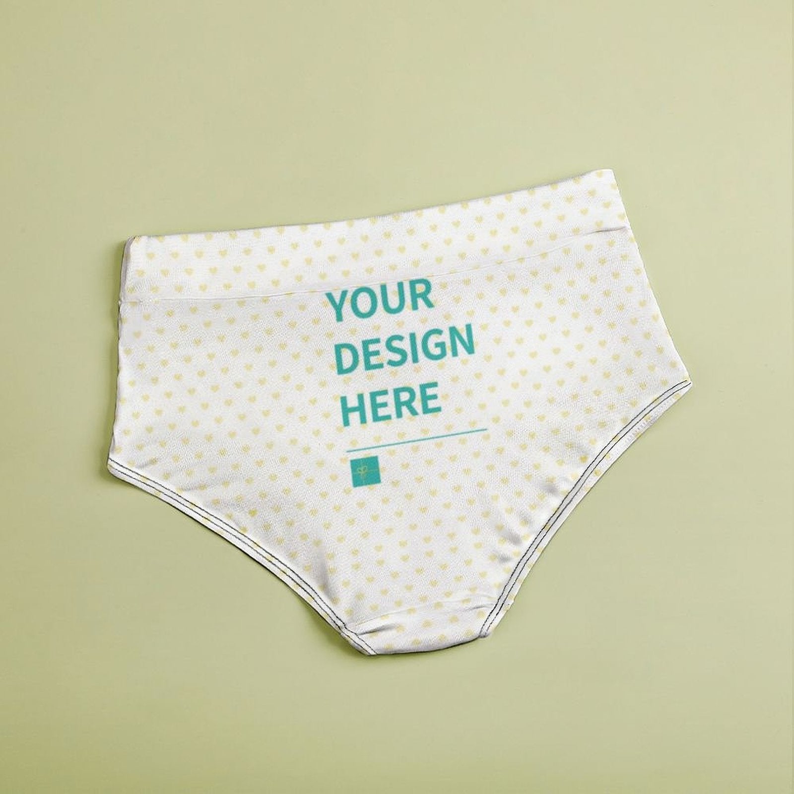 Custom high-waisted underwear with 'YOUR DESIGN HERE', heart pattern, MyArtsyGift