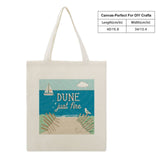 Canvas tote bag with a beach graphic and the text 'DUNE just fine'; perfect for shopping and DIY crafts.