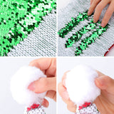 Sequin Christmas Hat: Reversible green/white sequins, soft plush brim, and non-woven fabric, ideal for Christmas parties.