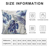Blue floral throw pillow cover with size information, high quality, comfortable, non-run, breathable, for sofa and couch