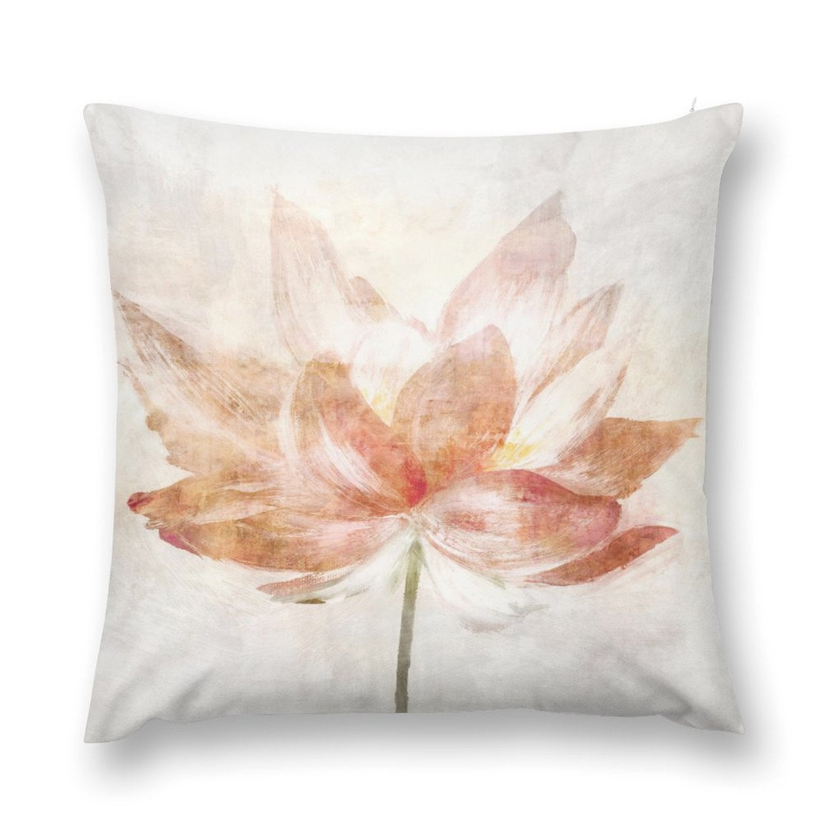 Luxury short plush throw pillow cover with a watercolor lotus flower design. Perfect for sofa and living room decor.