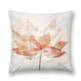 Luxury short plush throw pillow cover with a watercolor lotus flower design. Perfect for sofa and living room decor.