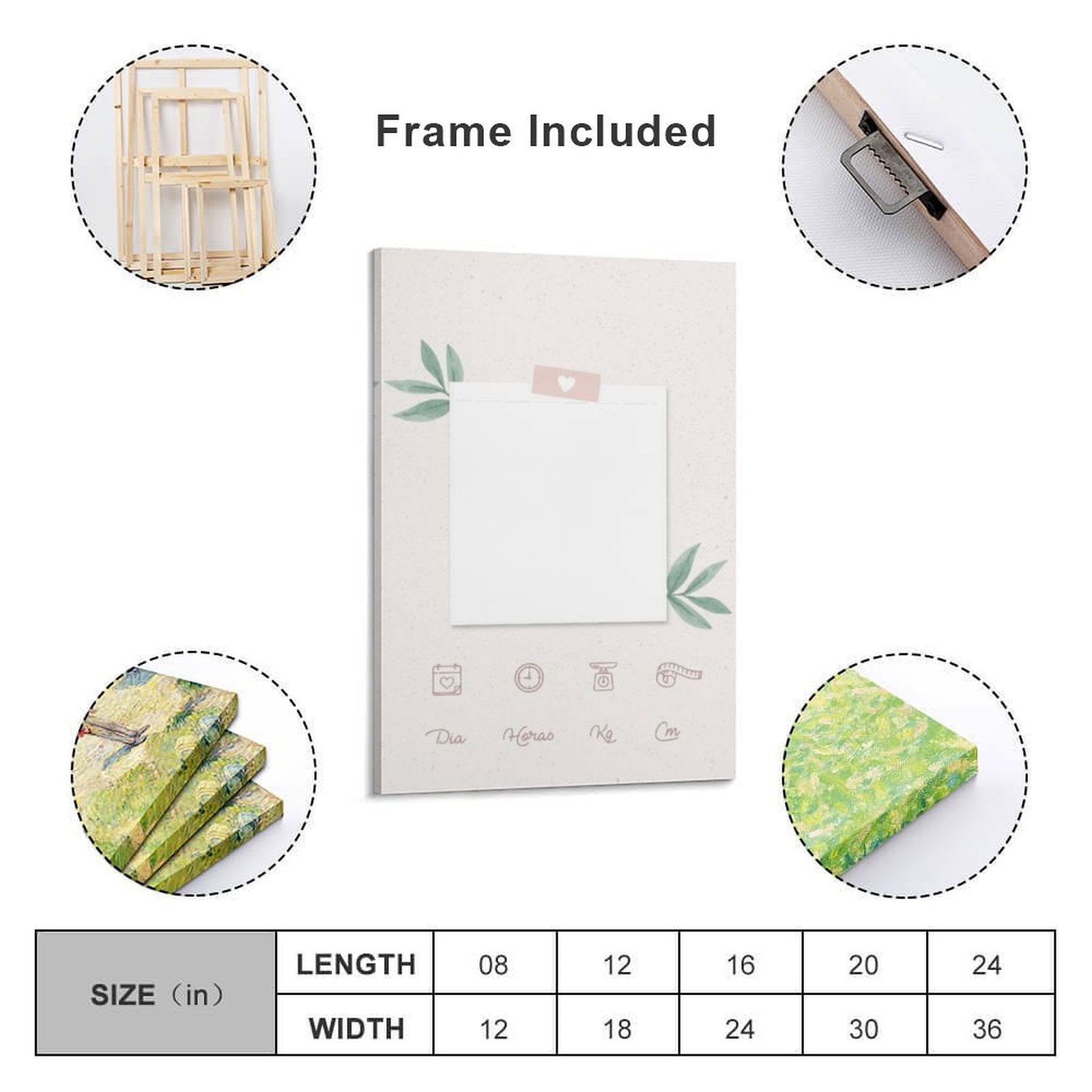 Customizable framed canvas with personalized space, available in various sizes for home decor.