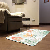 Watercolor floral entrance doormat. Durable rubber mat with floral design for indoor/outdoor use, showcasing MyArtsyGift.com.