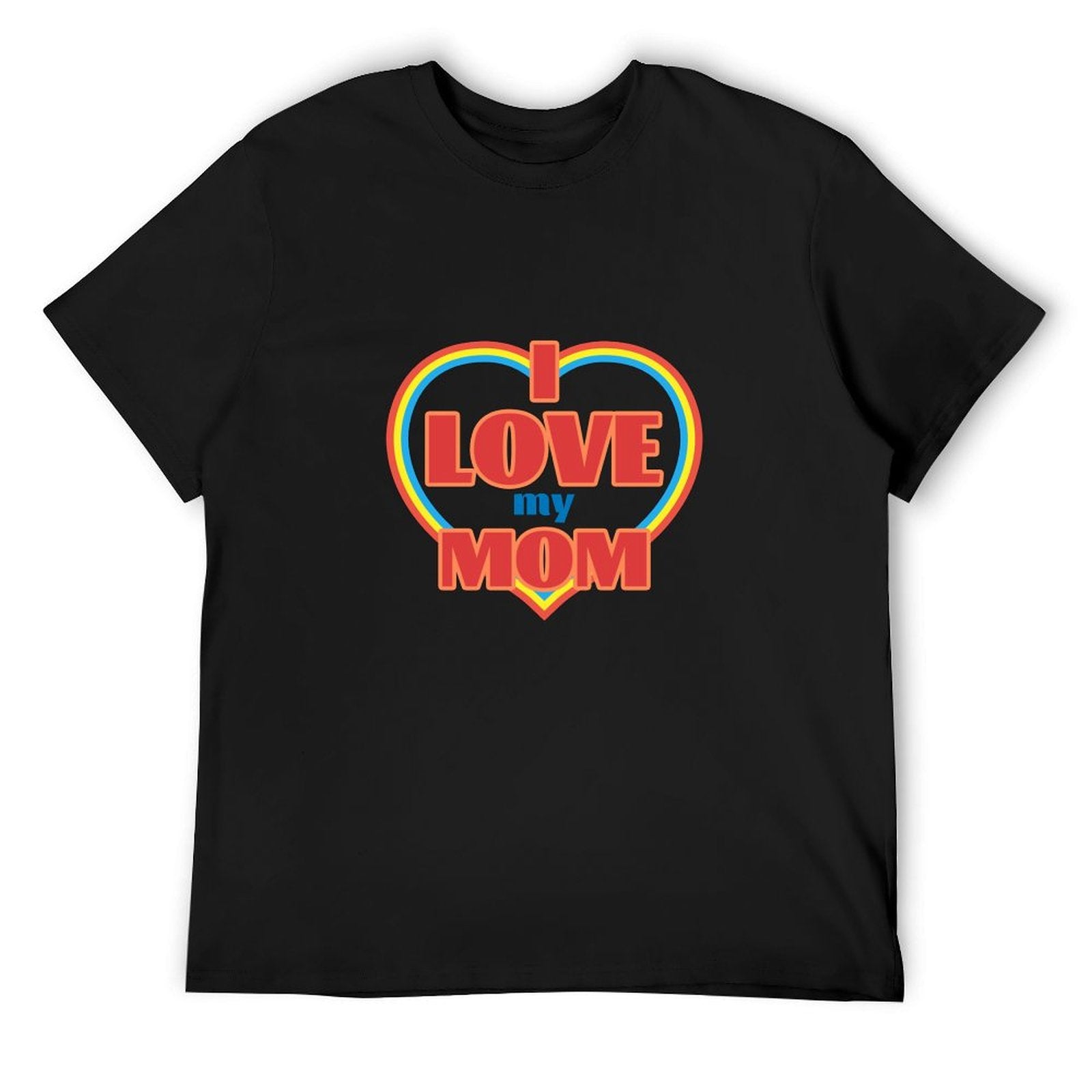 Black men's crew neck t-shirt, "I Love My Mom" design, MyArtsyGift apparel