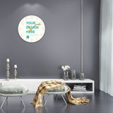 Personalized round wall clock with 'YOUR DESIGN HERE' text, retro home decor.