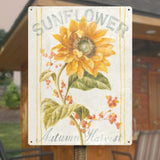 Sunflower Autumn Harvest Metal Sign, made in USA. Yellow sunflower art for home decor and gifting.