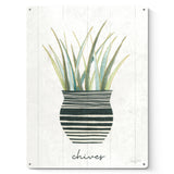 Herb Garden VI Metal Sign featuring chives in striped pot, boho poster print