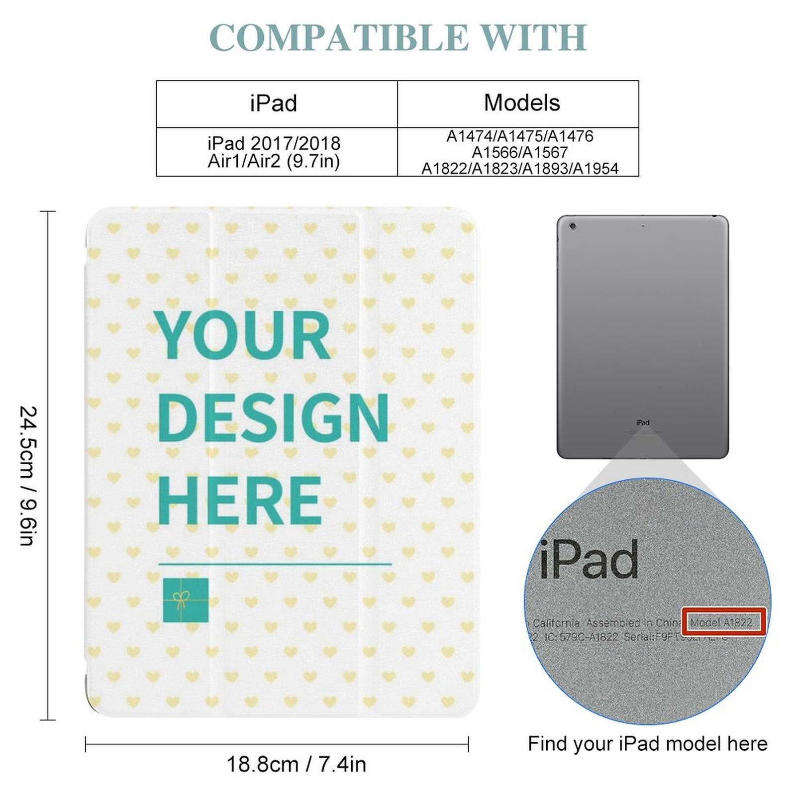 Custom iPad case with customizable design, compatible with iPad models. Protective tablet cover with personalized art.