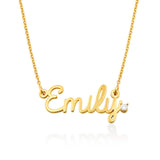 Gold Emily Name Necklace with Diamond - Personalized Cursive Nameplate Jewelry