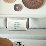 Customizable throw pillow cover with 'YOUR DESIGN HERE' text, soft plush fabric, perfect for sofa or bed, MyArtsyGift