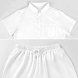 White men's short sleeve shirt and shorts set, perfect for a casual and comfortable look.