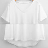 White V-neck short sleeve tee, casual wear. Made with polyester and spandex, a simple and comfortable top from MyArtsyGift.