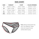 Custom underwear size chart: waist, hip, leg measurements, S-2XL. Milk Silk and Mesh material.
