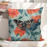 Linen throw pillow case with Academia Moth design, floral home decor, made in USA