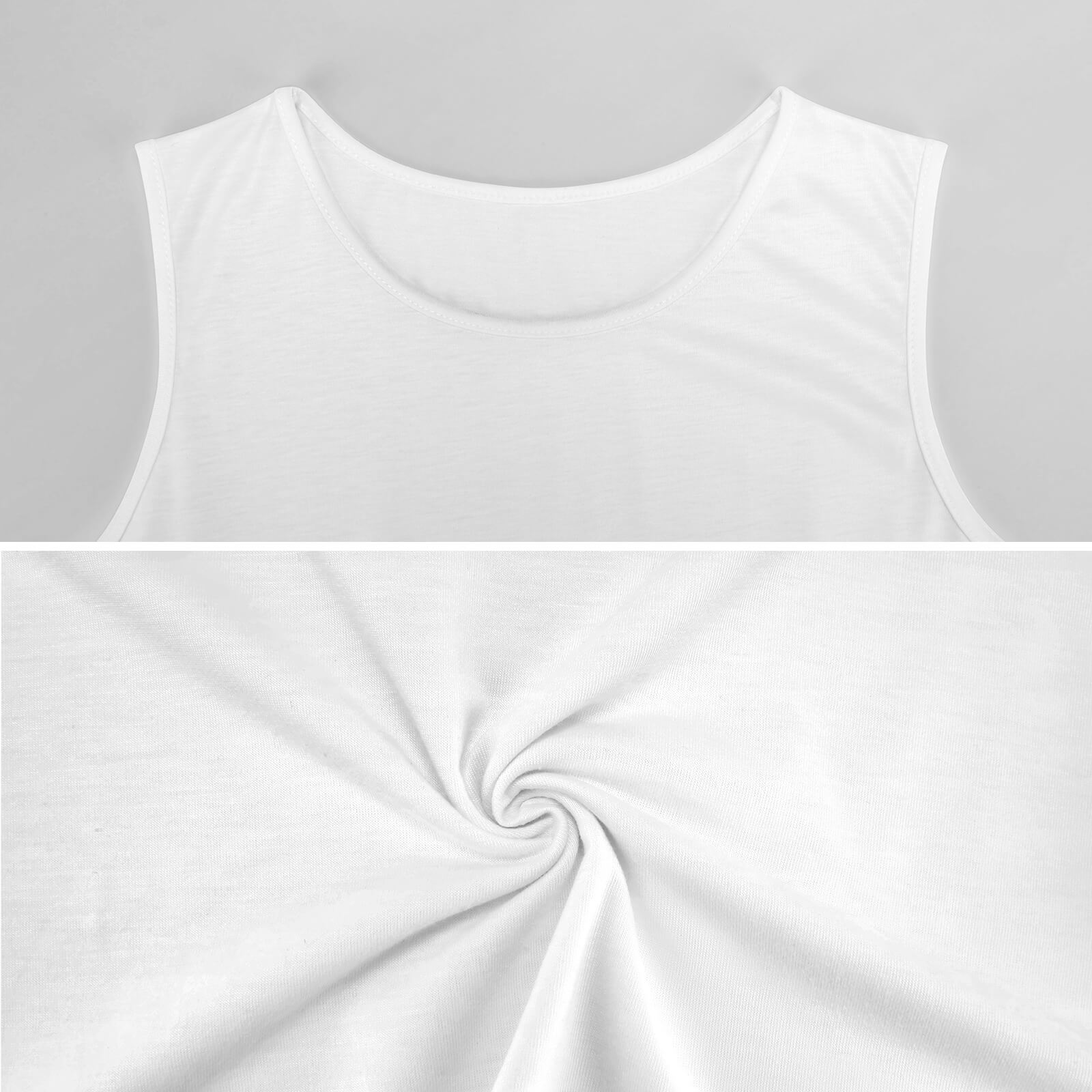 White cheerleading top detail: round collar, Milk Silk material, sleeveless design. Custom cheerleading uniform.