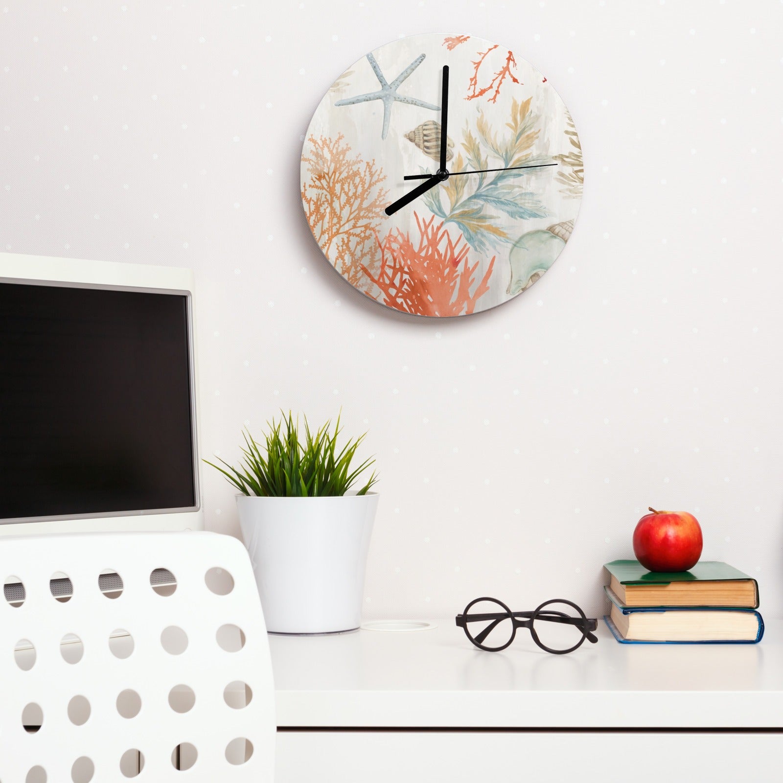 Coral ocean MDF wall clock, round wall clock for living room, kitchen, or office decor