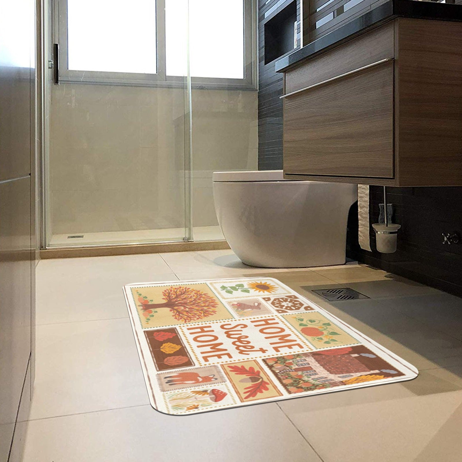 Autumn entrance doormat with 'Home Sweet Home' design, for indoor use, featuring fall themes and rubber.