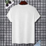 Back view of a white Gildan unisex T-shirt on a black grid background, showcasing the T-shirt's design.