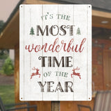 Christmas metal sign, "Most Wonderful Time of the Year" text, rustic home decor, perfect for home or office decoration.