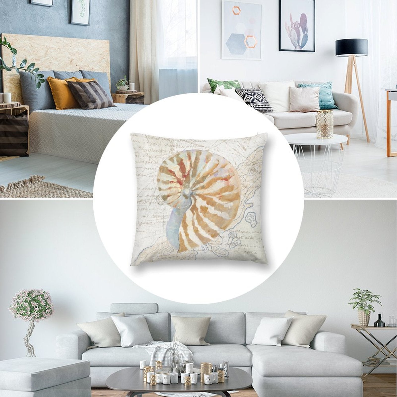Nautilus shell pillow cover, short plush material, decorative for sofa, couch, living room, comfortable