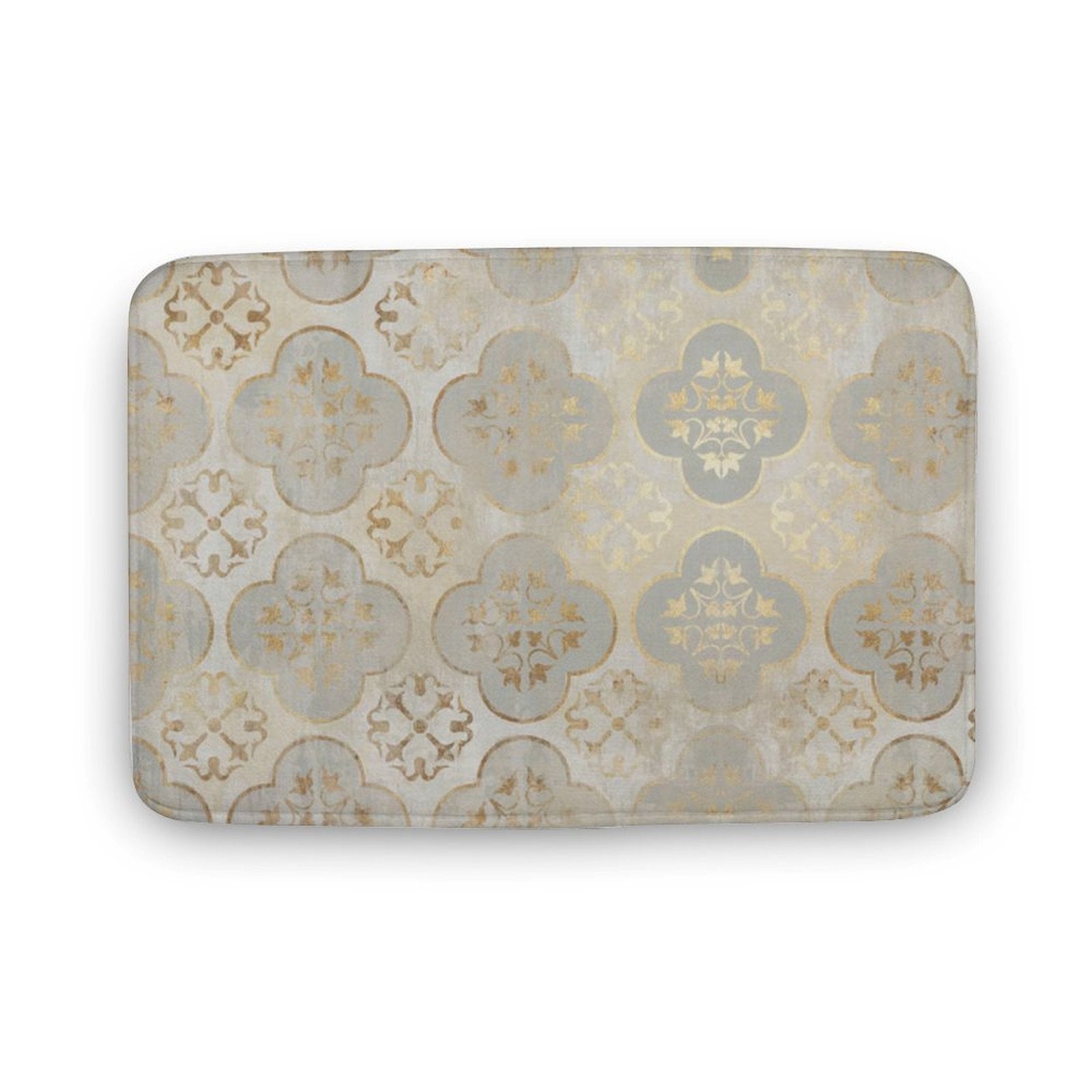 Coral velvet bath rug with gold floral pattern, non-slip and quick-drying for bathroom