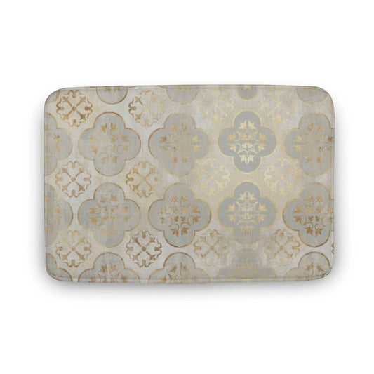 Coral velvet bath rug with gold floral pattern, non-slip and quick-drying for bathroom