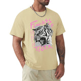 Beige men's Fearless Tiger crew neck t-shirt, streetwear style, cotton fabric, perfect for everyday wear.