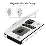 White PU leather Samsung Galaxy Note20 flip cover with magnetic closure, card slots.