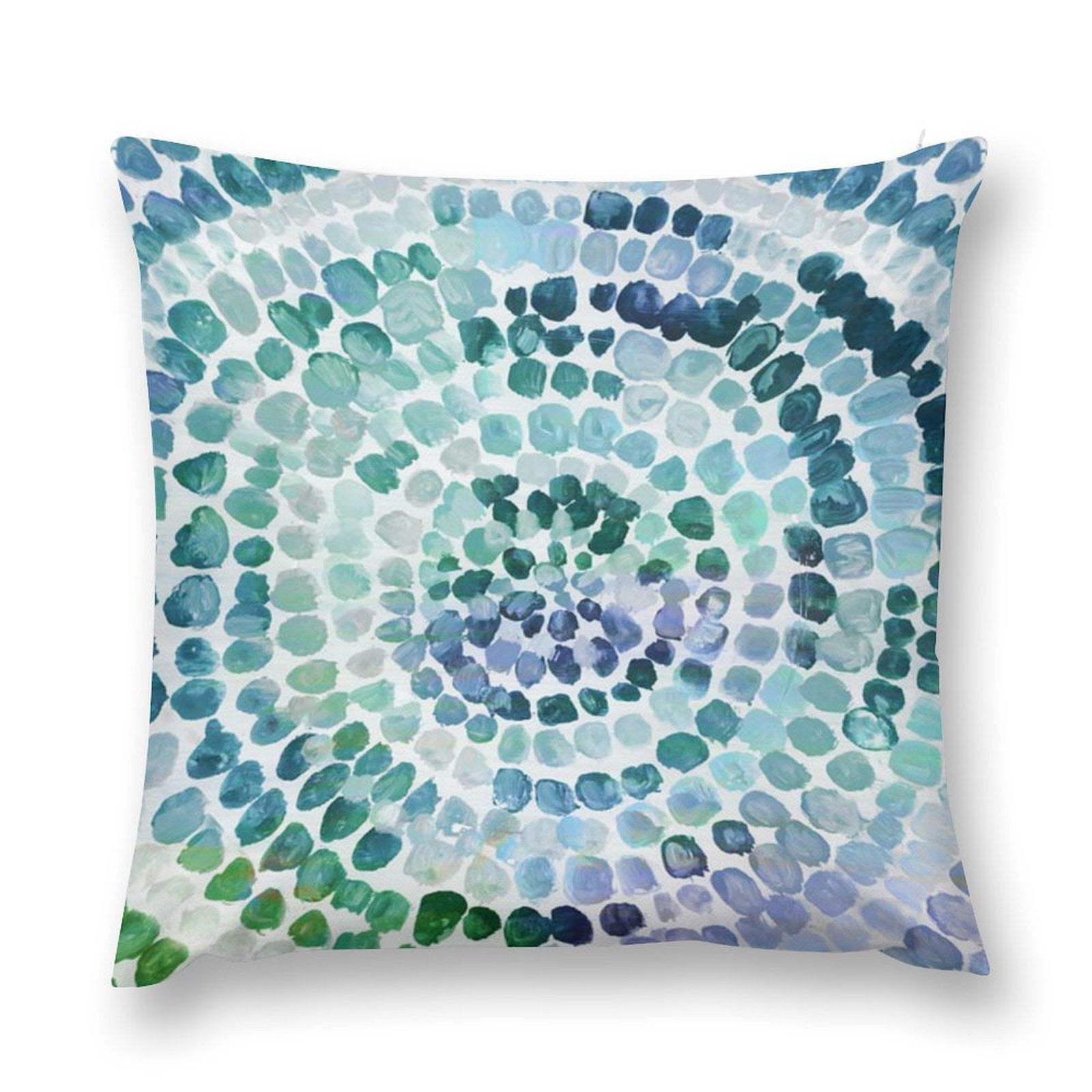 Abstract watercolor pillow cover in teal and blue. Soft, decorative short plush throw pillow for sofa or living room.