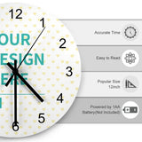 Personalized wooden wall clock with custom design, 12-inch size, perfect gift for home or office.