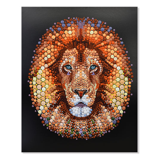 Pixel Dot Lion Painting by Ben Heine, Handmade Acrylic on Canvas, Gallery Wrapped