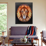Pixel Dot Lion painting by Ben Heine, handmade wall art. Unique mosaic technique with acrylic paint.