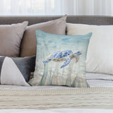 Blue sea turtle throw pillow cover for sofa, living room decor. Soft short plush material.