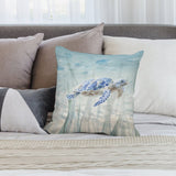 Sea turtle throw pillow cover, soft plush material, decorative for living room or sofa, watercolor design