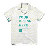 Custom men's short sleeve shirt with your design, white heart pattern. Summer wear, personalized gift from MyArtsyGift.