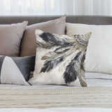 Luxury short plush throw pillow cover with gray and black feather design, perfect for sofa or couch decor.