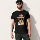 Men's black t-shirt with Cowboy dog graphic, perfect for casual wear; pure cotton fabric