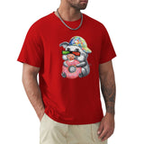 MyArtsyGift Men's red crew neck t-shirt with pig graphic, comfort, and breathable fabric, perfect for casual wear.