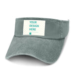 Custom gray denim visor hat with 'YOUR DESIGN HERE', perfect for sun protection and outdoor activities.