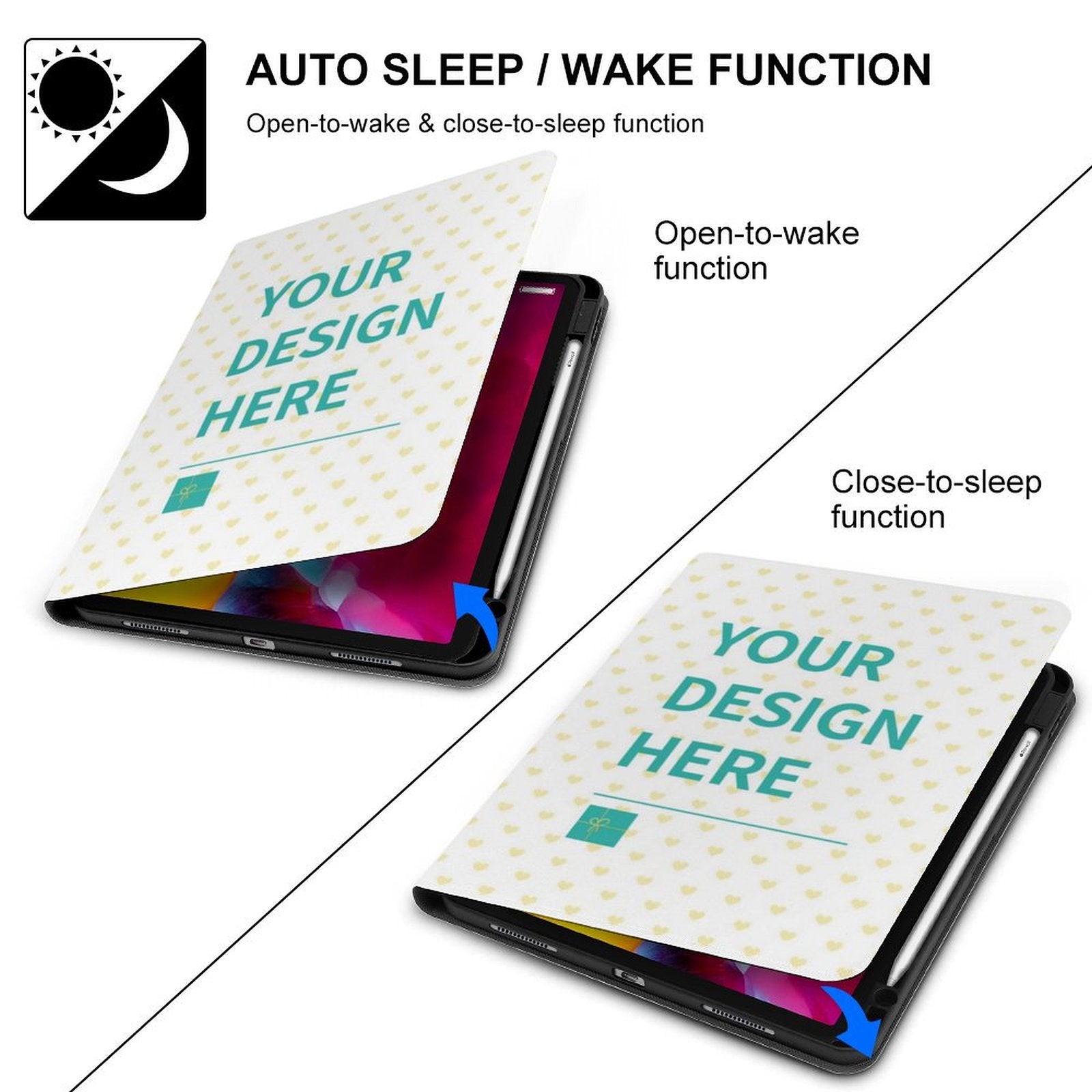 Custom iPad case with auto sleep/wake, personalized design, soft TPU, fits iPad Air 4/5, Pro, protective cover.