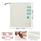 Personalized drawstring bag with 'YOU DESIGN HERE' text, made of polyester, ideal for carrying items.