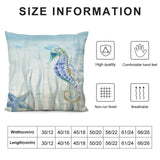 Soft plush pillow cover with seahorse and starfish design, perfect for sofa or living room, high quality and breathable.